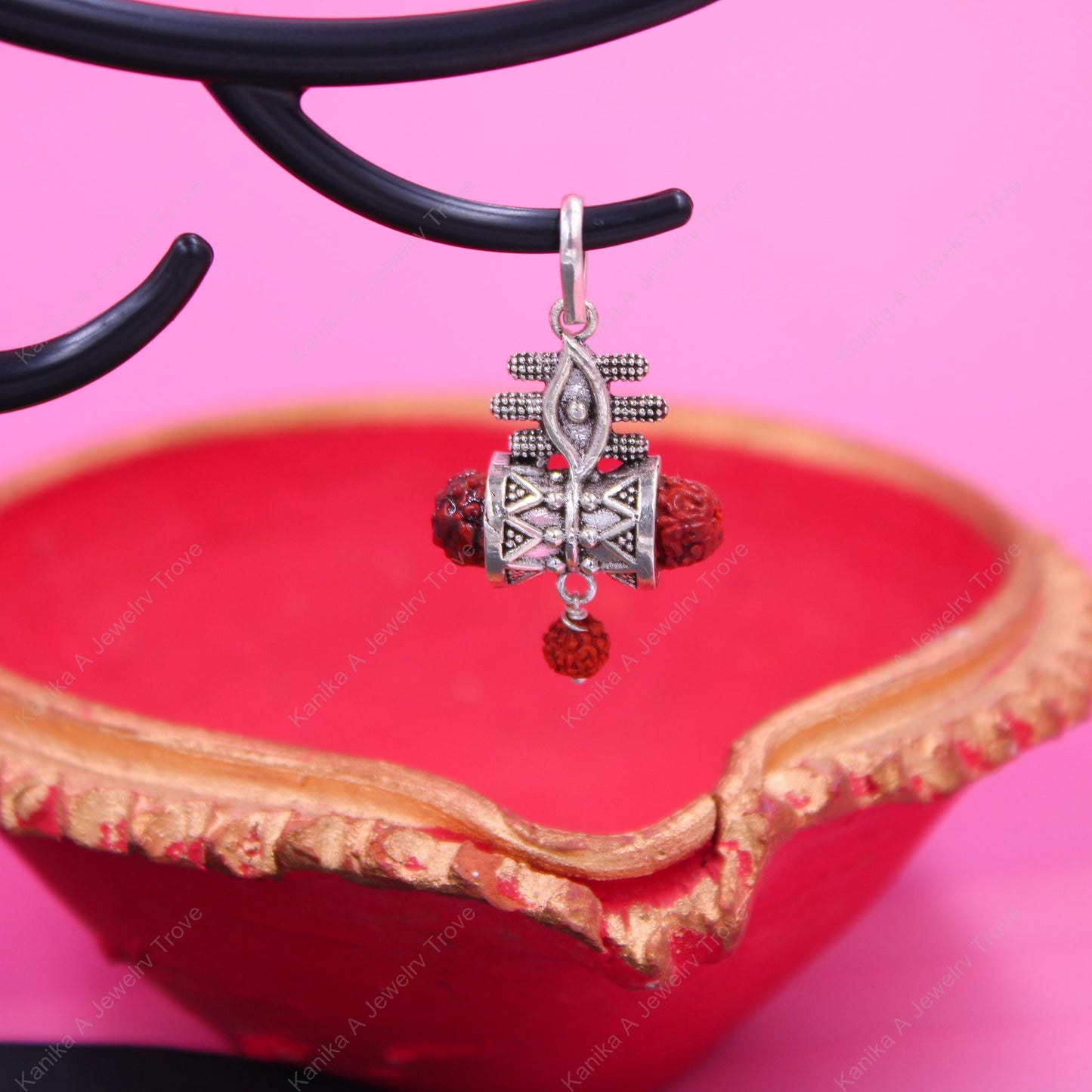 Silver Rudraksha Shiv Ji Ka Damaru Pendant