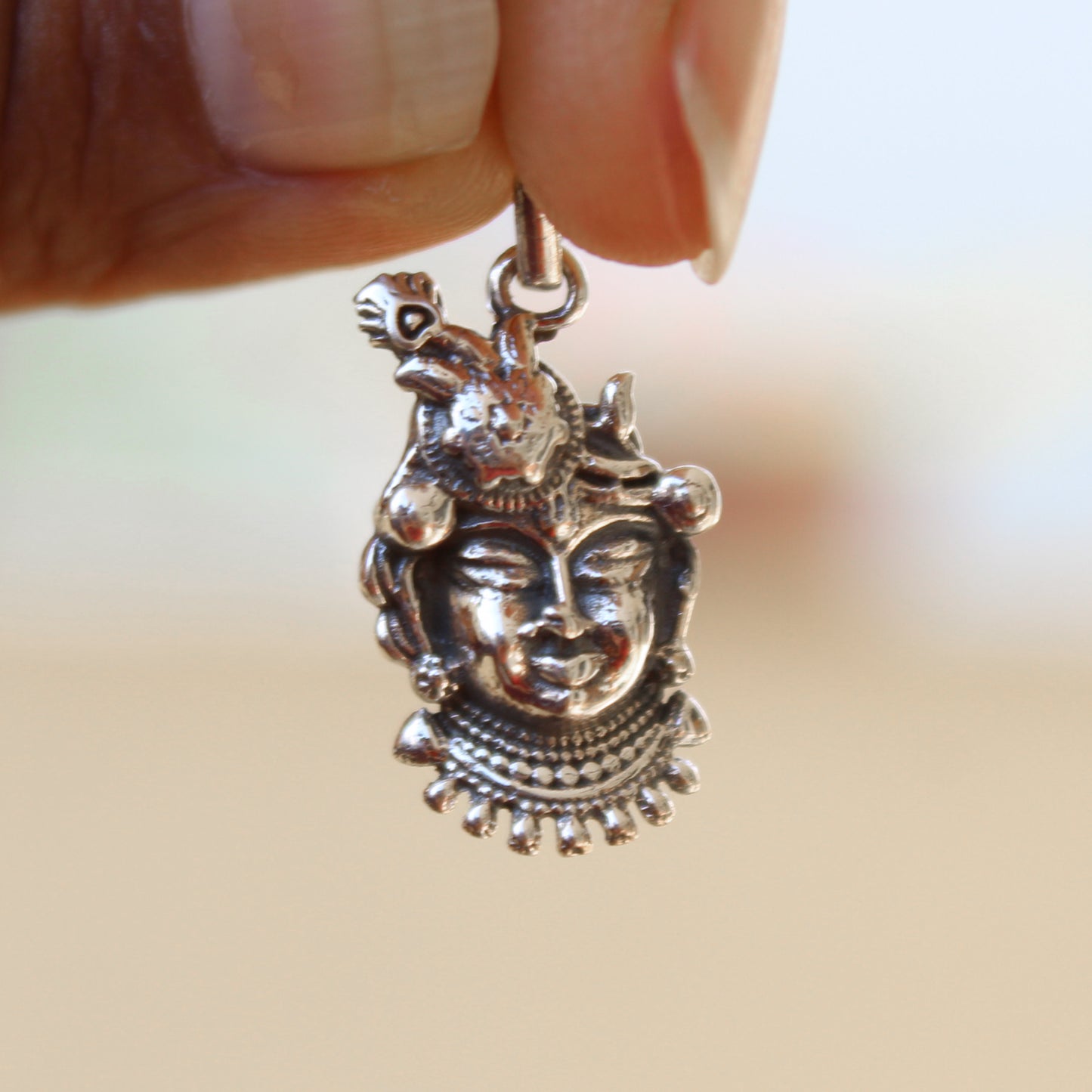 Handcrafted Sterling Silver Natwar Krishna Face Pendant | Oxidized Finish