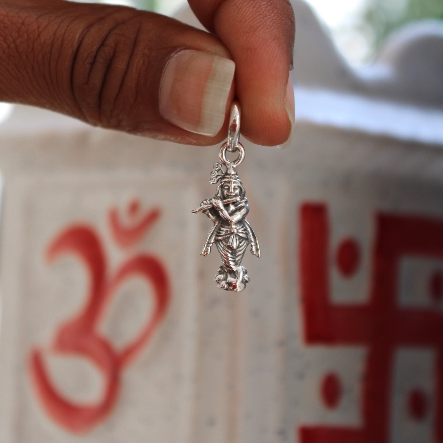 Handcrafted Sterling Silver Krishna Pendant | Flute Playing Krishna Charm for Men & Women