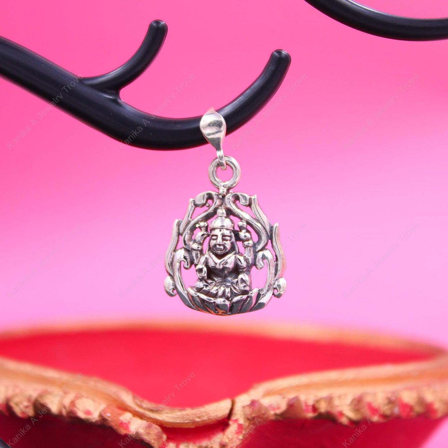 Sterling Silver Laxmi Mata Pendant Necklace - Tranquility & Elegance