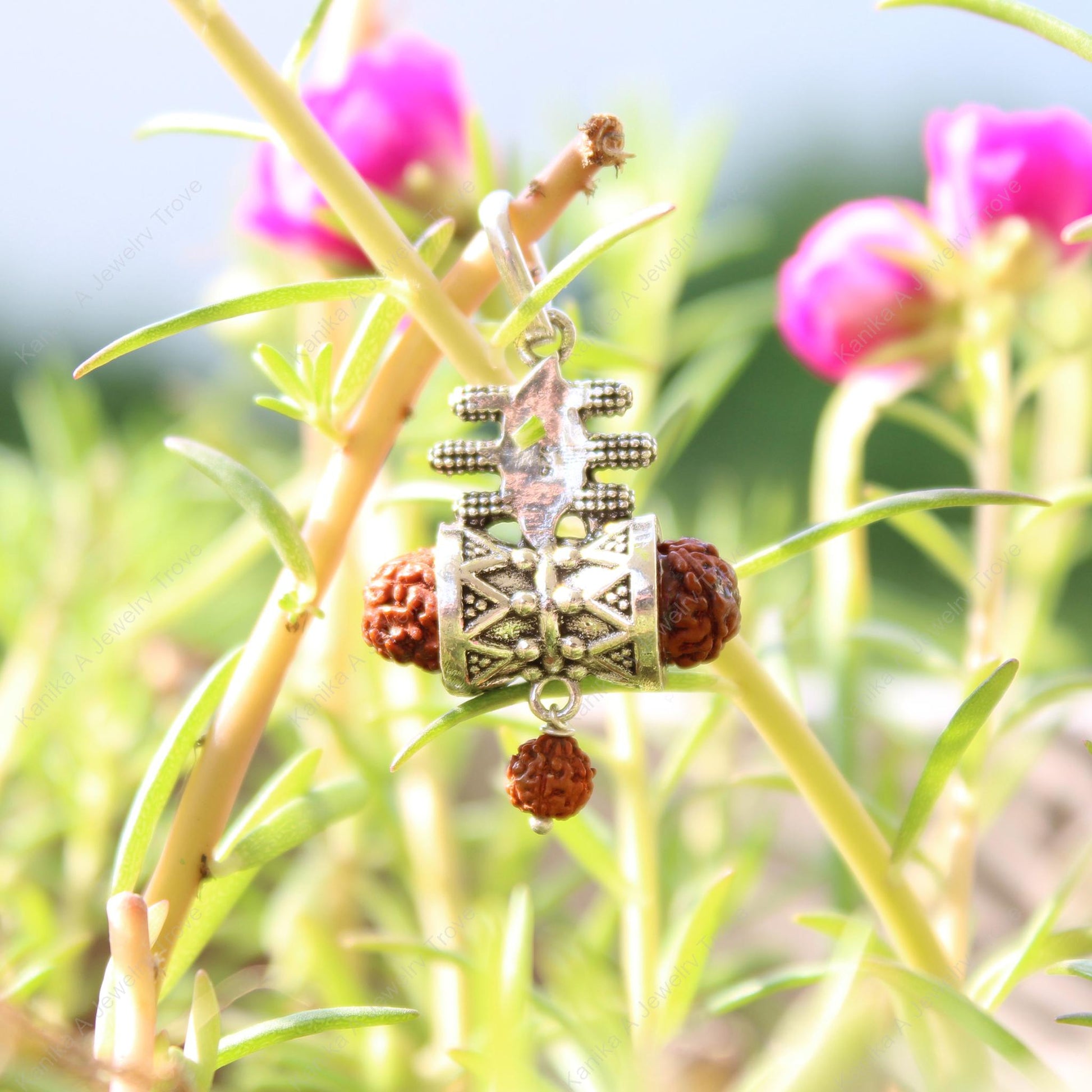 Intricate spiritual jewelry with sacred rudraksha beads