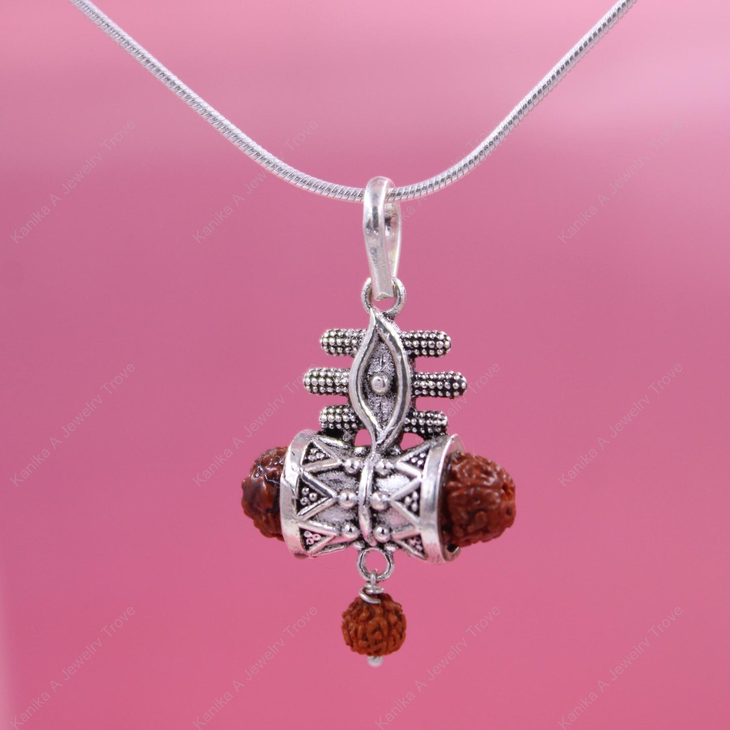 Silver Rudraksha Shiv Ji Ka Damaru Pendant