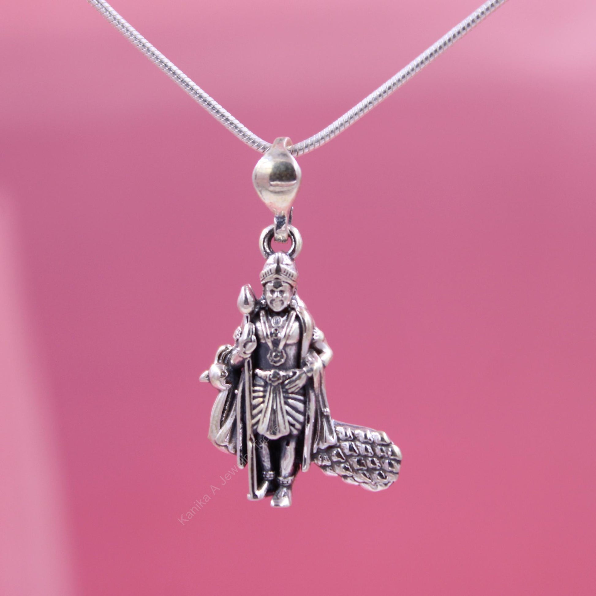 Intricate silver Murugan Bhagwan pendant on chain