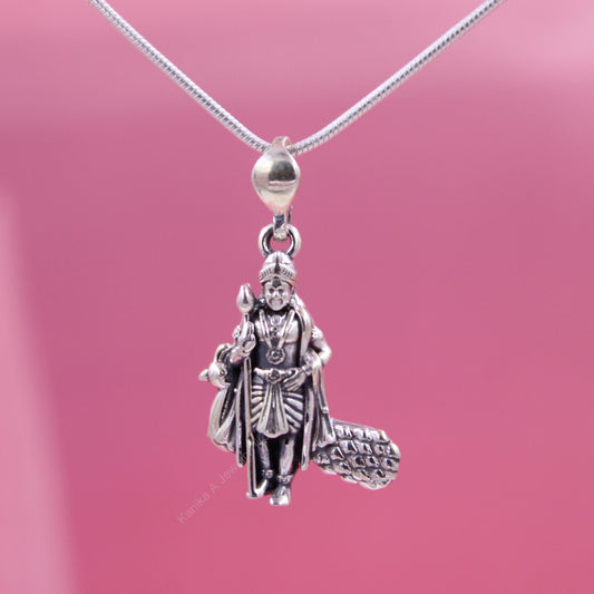 Intricate silver Murugan Bhagwan pendant on chain