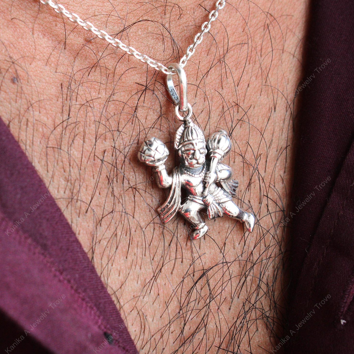Elegant Silver Hanuman Necklace - Spiritual Jewelry for Serenity