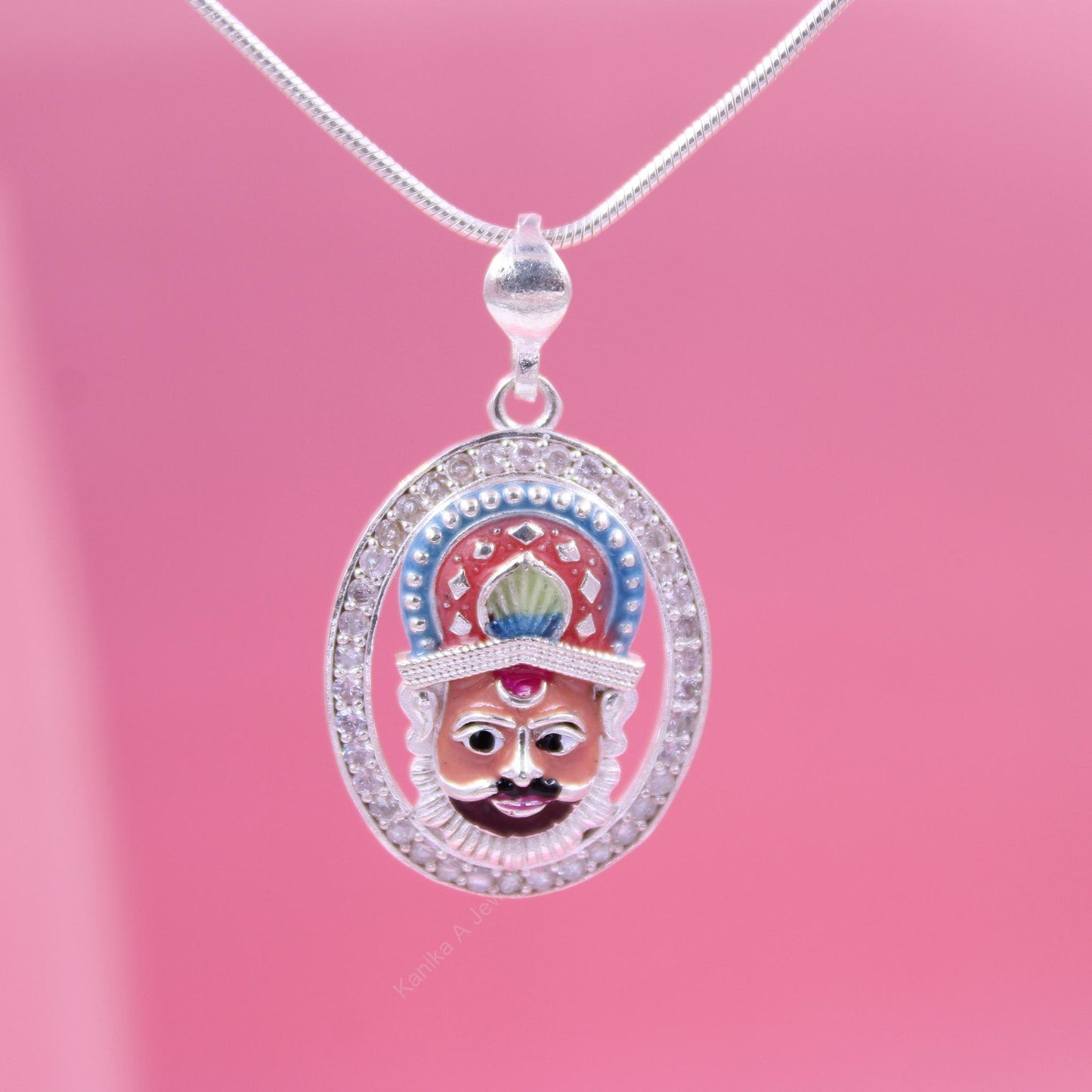 Sterling silver Indian deity pendant with colorful enamel