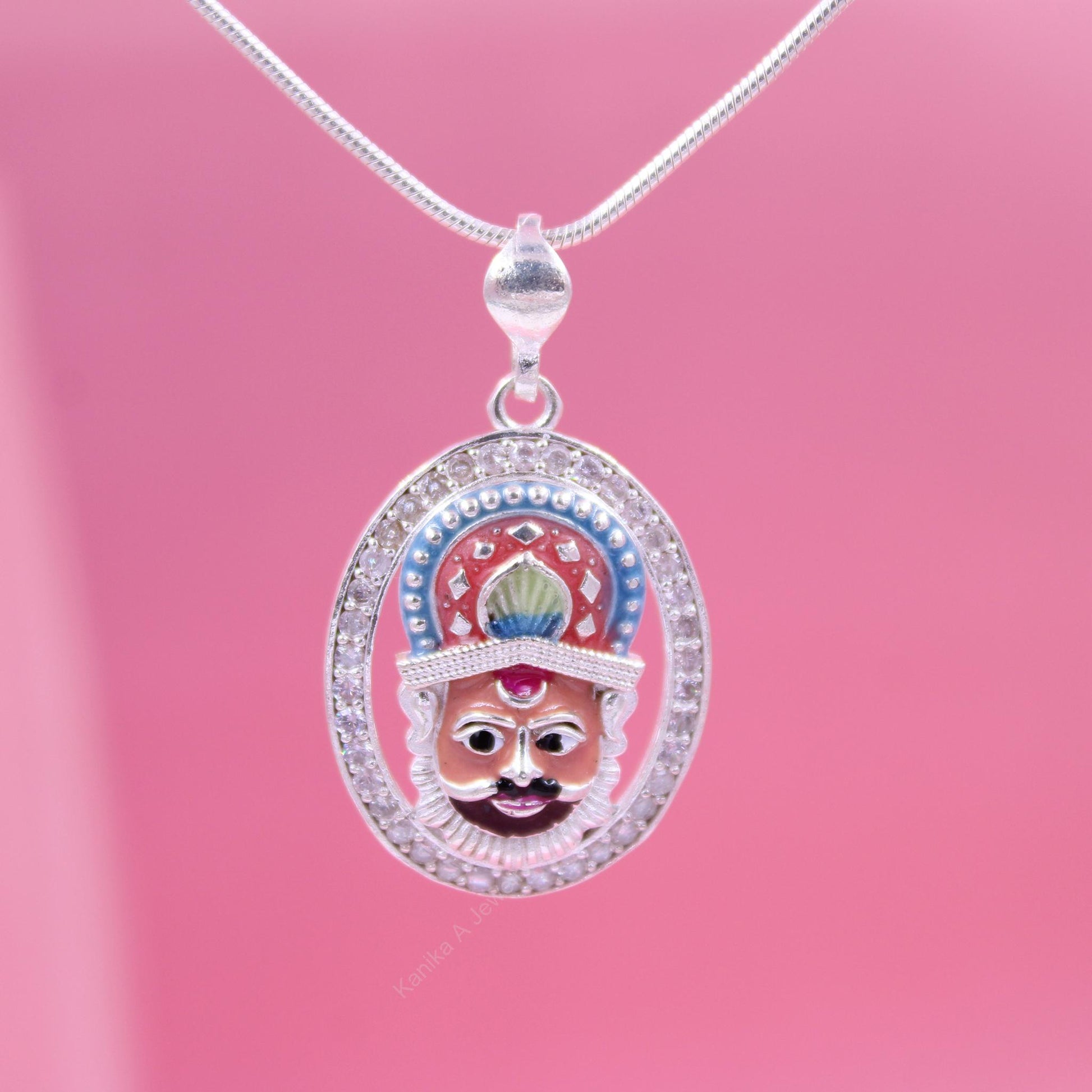 Sterling silver Indian deity pendant with colorful enamel