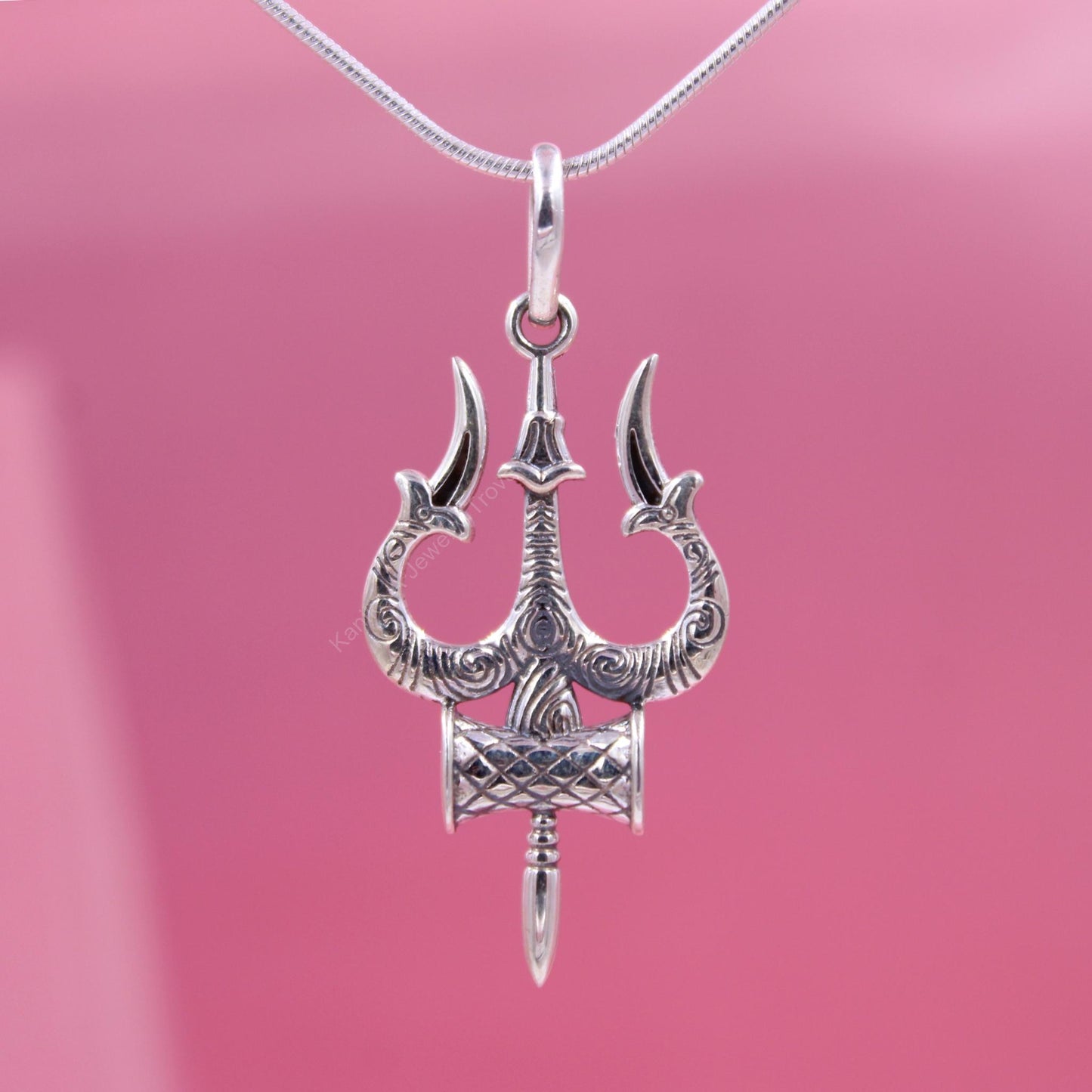 Sterling silver Trishul pendant for men