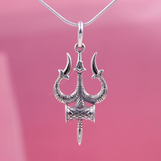 Sterling silver Trishul pendant for men