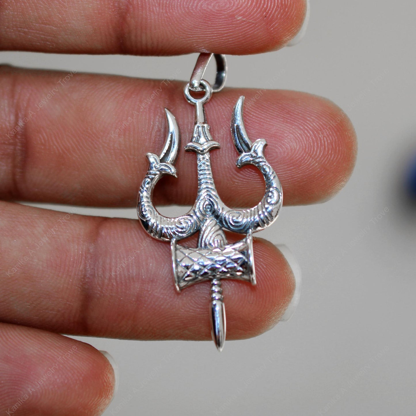 Elegant Sterling Silver Trident Pendant Necklace - Mens Trishul Pendant