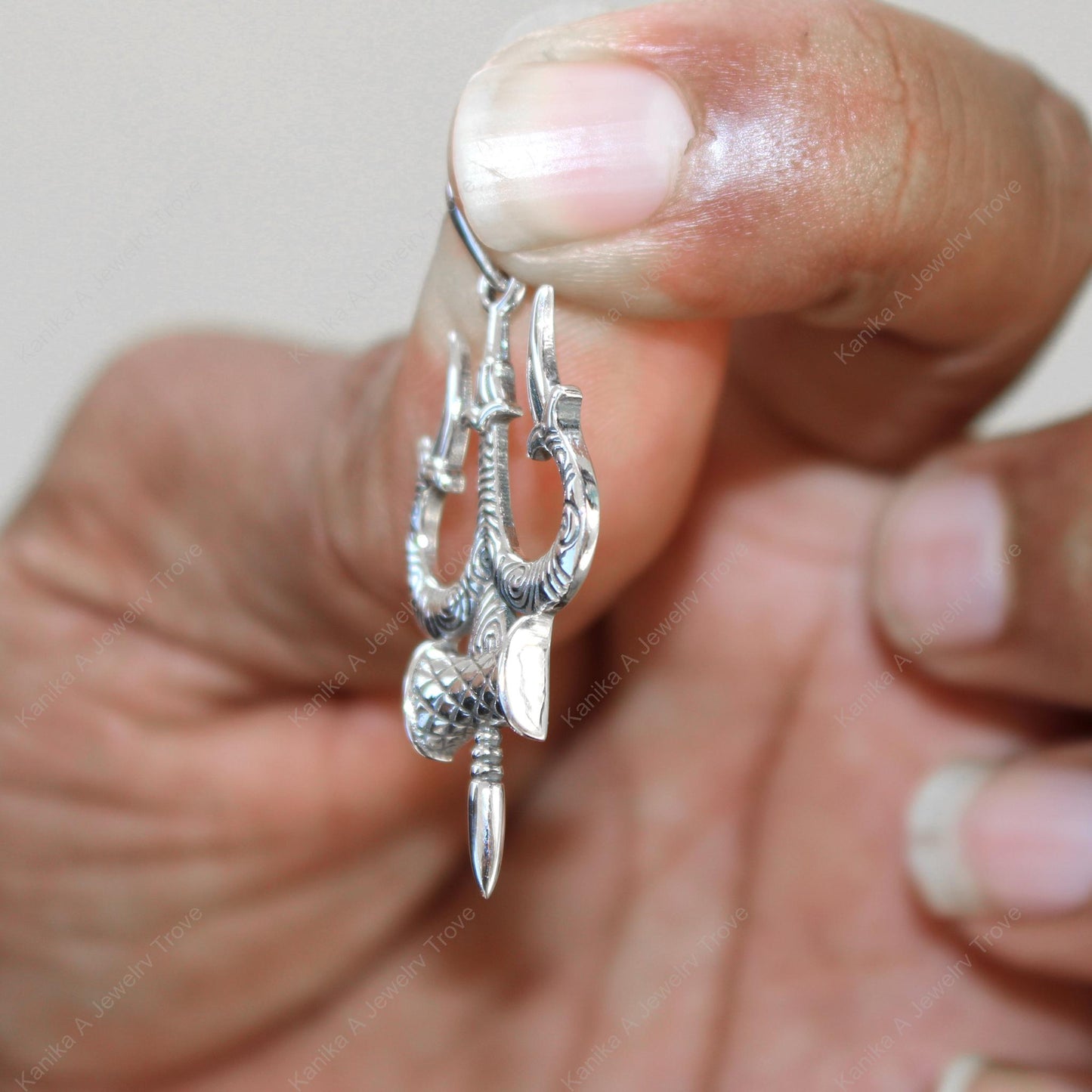 Elegant Sterling Silver Trident Pendant Necklace - Mens Trishul Pendant