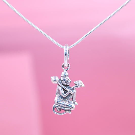 Elegant silver Hanuman pendant necklace