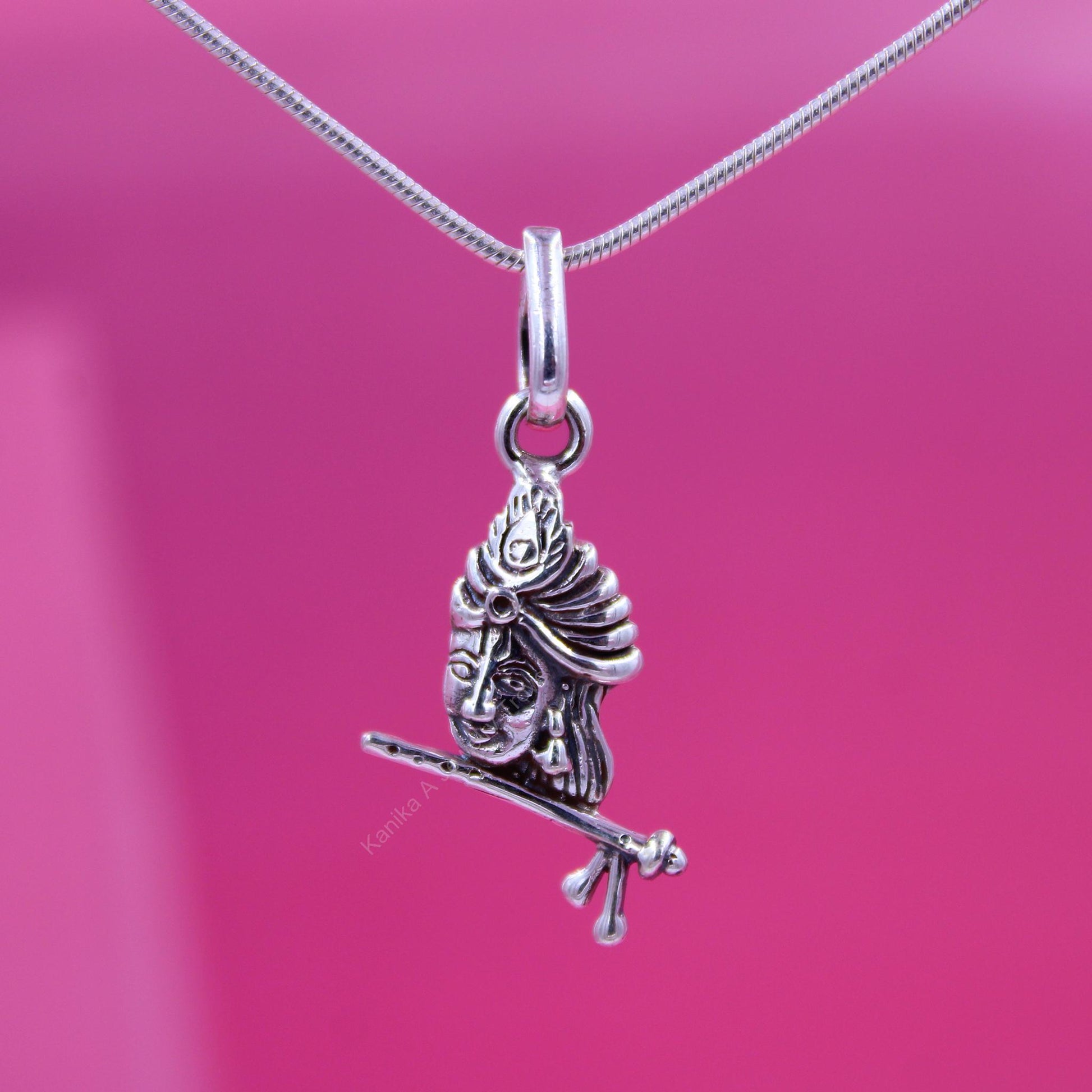 Sterling silver Krishna pendant with vibrant detailing