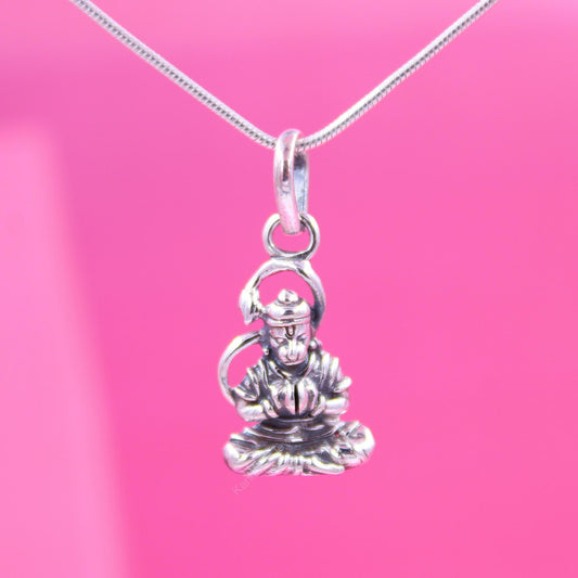 Silver Hanuman pendant necklace for devotion