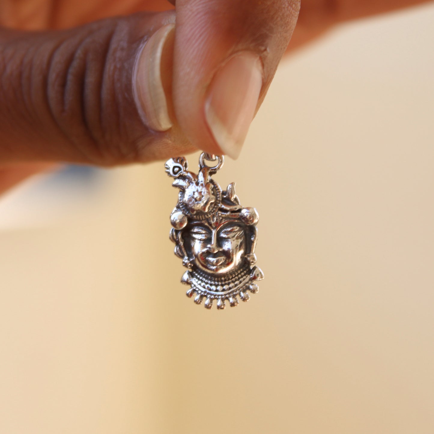 Handcrafted Sterling Silver Natwar Krishna Face Pendant | Oxidized Finish