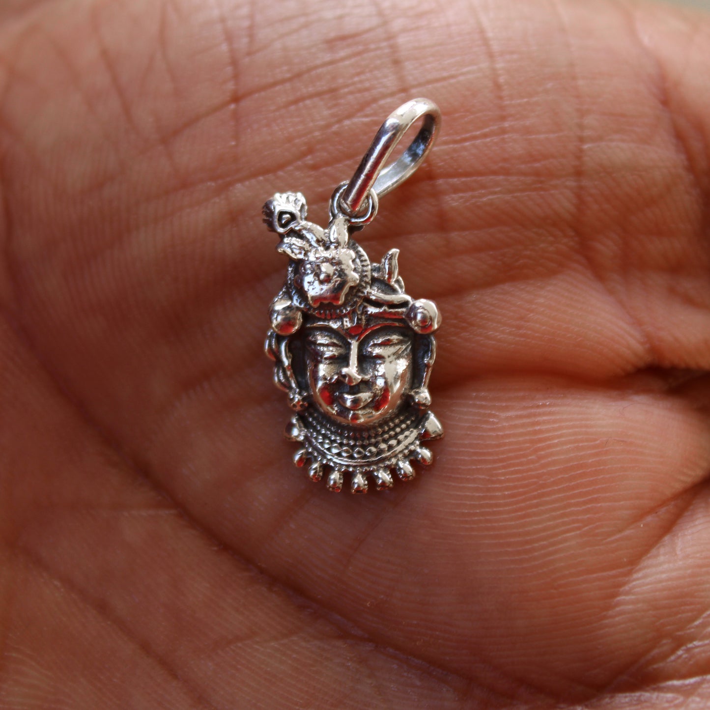 Handcrafted Sterling Silver Natwar Krishna Face Pendant | Oxidized Finish