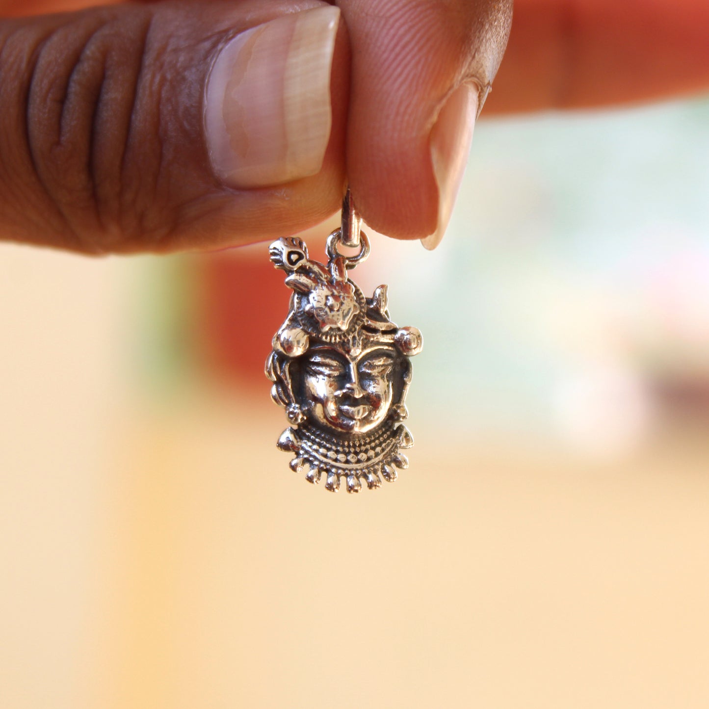 Handcrafted Sterling Silver Natwar Krishna Face Pendant | Oxidized Finish