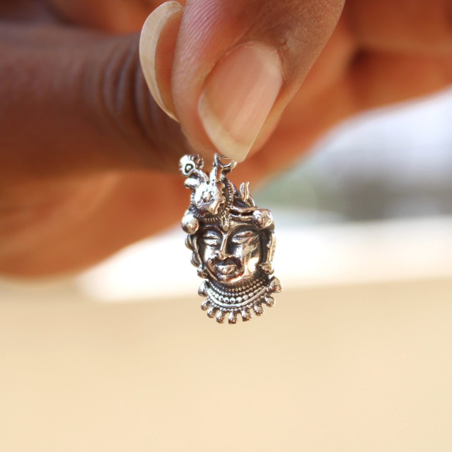 Handcrafted Sterling Silver Natwar Krishna Face Pendant | Oxidized Finish