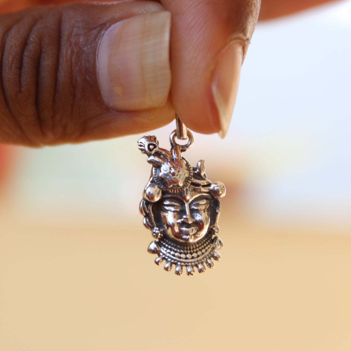 Handcrafted Sterling Silver Natwar Krishna Face Pendant | Oxidized Finish