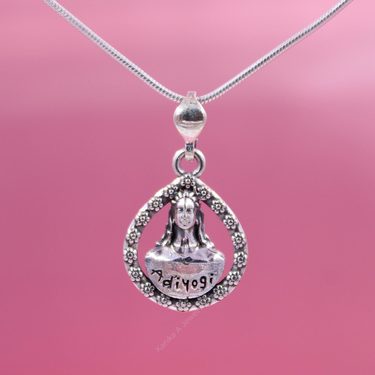Silver Lord Shiva pendant with floral border