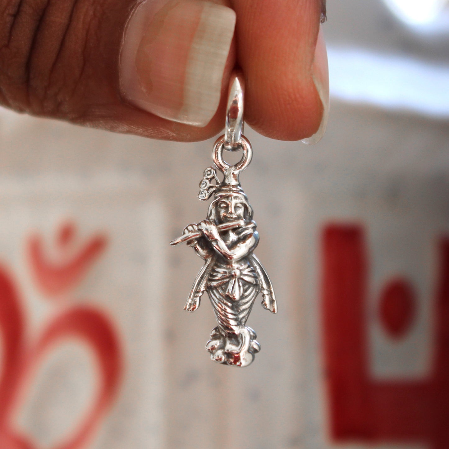 Handcrafted Sterling Silver Krishna Pendant | Flute Playing Krishna Charm for Men & Women