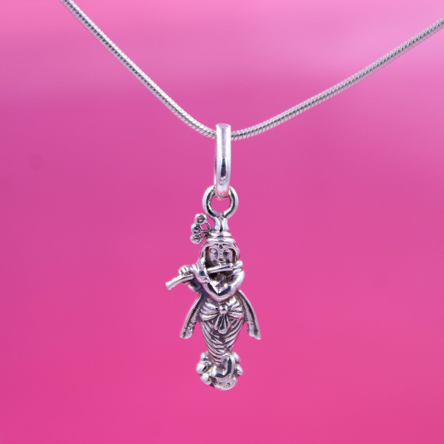 Handcrafted Sterling Silver Krishna Pendant | Flute Playing Krishna Charm for Men & Women