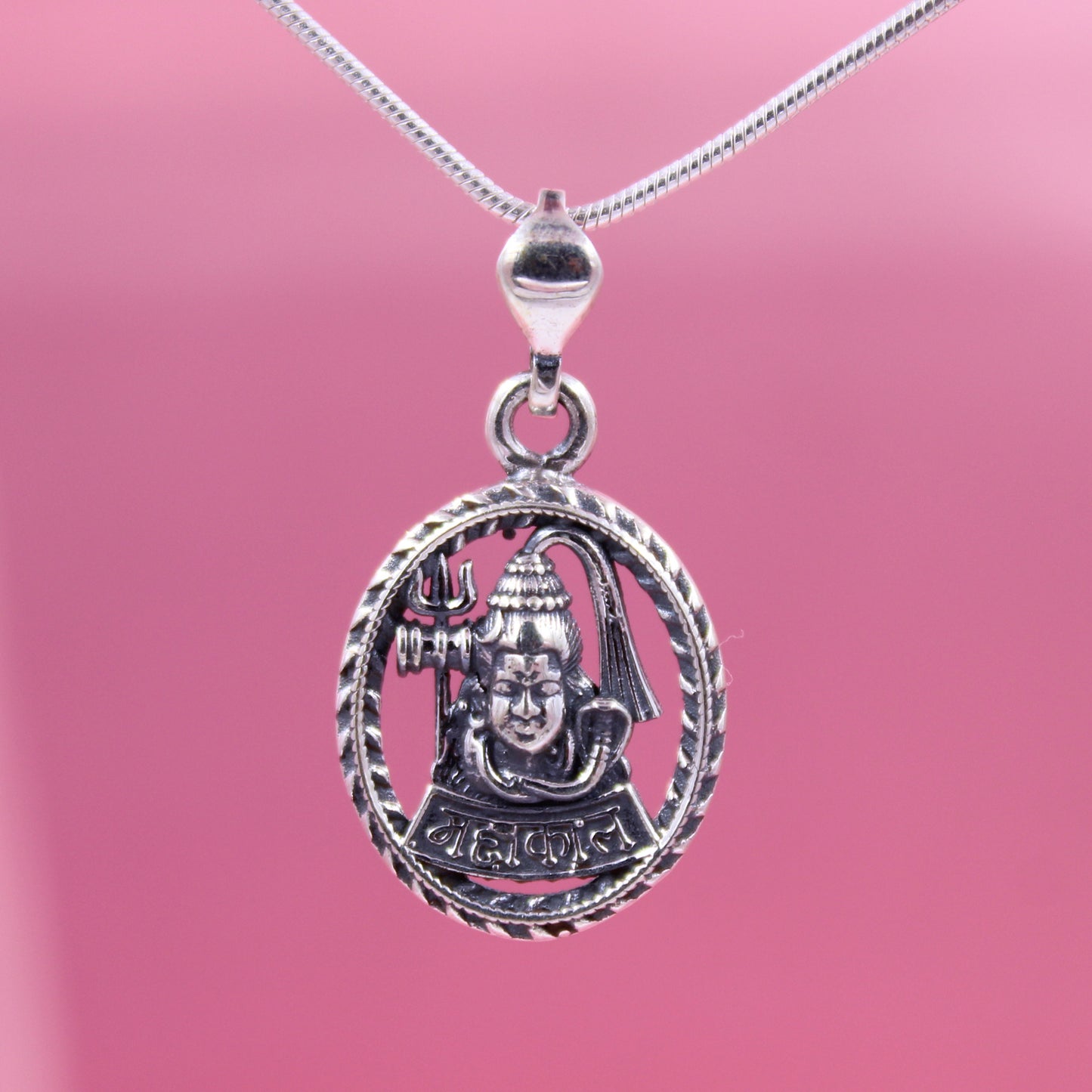 Sterling Silver Mahakal Pendant | Handcrafted Lord Shiva Trishul Charm Necklace | Spiritual Jewelry