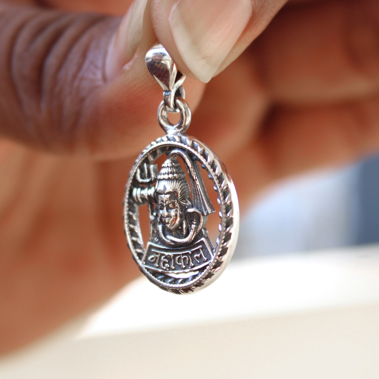 Sterling Silver Mahakal Pendant | Handcrafted Lord Shiva Trishul Charm Necklace | Spiritual Jewelry